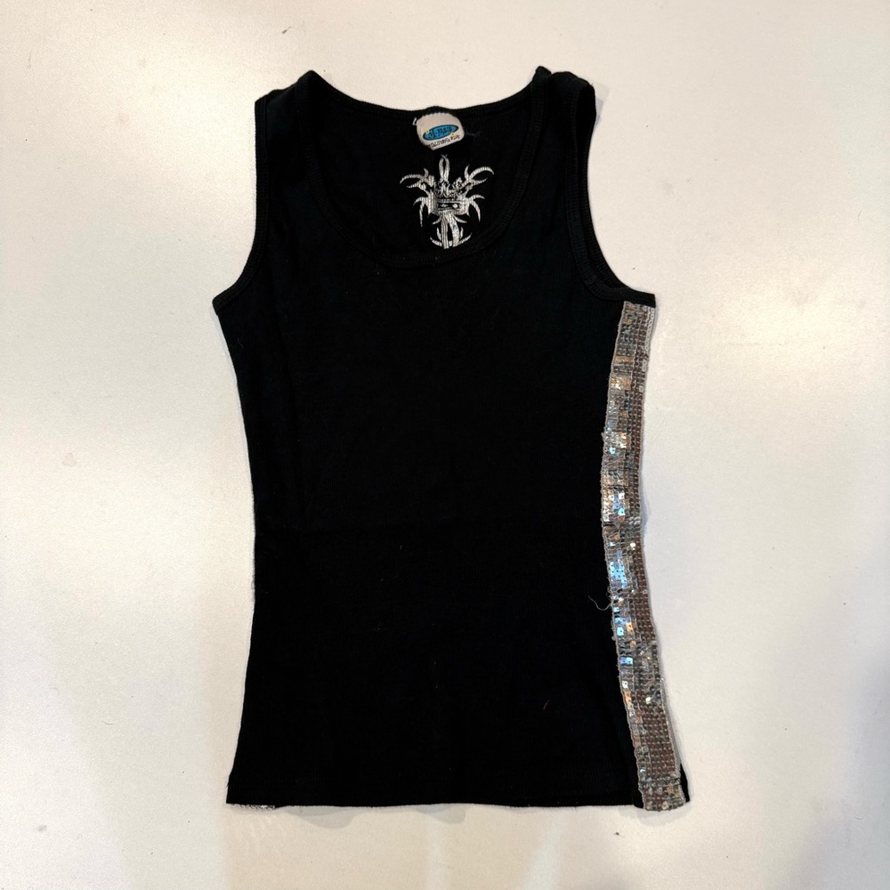 Elegant Black Tank Top with Silver Sequin Accent